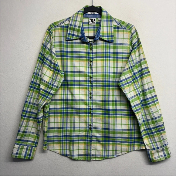 Rockies Pearl Snap Button Down Plaid Check Shirt Green XL - Picture 1 of 6
